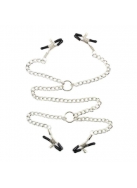 Серебристые зажимы для сосков и половых губ на тонкой цепочке - Notabu - купить с доставкой в Муроме