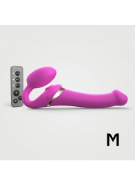 Ярко-розовый безремневой страпон Multi Orgasm Size M с клиторальной стимуляцией - Strap-on-me - купить с доставкой в Муроме