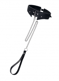 Черный кожаный ошейник-воротник с поводком - Pecado - купить с доставкой в Муроме