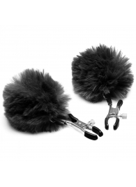 Зажимы для сосков с черным помпонами Pom Pom Nipple Clamps - XR Brands - купить с доставкой в Муроме