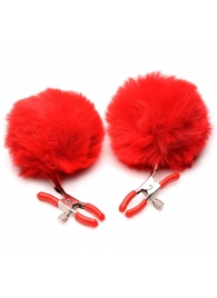 Красные зажимы на соски с помпонами Pom Pom - XR Brands - купить с доставкой в Муроме
