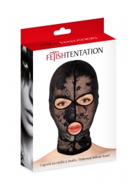 Черная кружевная маска на голову с отверстиями для глаз и рта - Fetish Tentation - купить с доставкой в Муроме