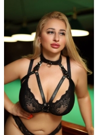 Черная кожаная сбруя с ошейником plus size из нежной кожи - БДСМ Арсенал - купить с доставкой в Муроме