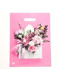 Розовый пакет с цветочным принтом и вырубной ручкой (40х31 см) - Сима-Ленд - купить с доставкой в Муроме