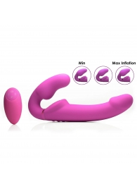Розовый безремневой страпон с вибрацией и функцией расширения Inflatable Ergo-Fit Strapless Strap-On - XR Brands - купить с доставкой в Муроме