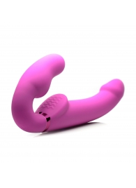 Розовый безремневой страпон с вибрацией и функцией расширения Inflatable Ergo-Fit Strapless Strap-On - XR Brands - купить с доставкой в Муроме