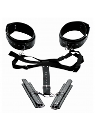Черная бондажная система Acquire Easy Access Thigh Harness with Wrist Cuffs - XR Brands - купить с доставкой в Муроме