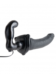 Черный страпон с вагинальной пробкой Deluxe Vibrating Penetrix Strap-On - 19 см. - Pipedream - купить с доставкой в Муроме
