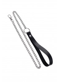 Поводок с ручкой из черной натуральной кожи и карабином для ошейника - Pecado - купить с доставкой в Муроме