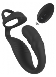 Черное эрекционное кольцо со стимуляцией промежности и анальной пробкой Cock Ring with RC Prostate Plug - Orion - в Муроме купить с доставкой