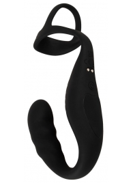 Черное эрекционное кольцо со стимуляцией промежности и анальной пробкой Cock Ring with RC Prostate Plug - Orion - в Муроме купить с доставкой