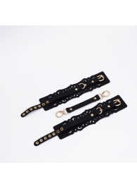 Черный кожаные оковы с узорами и золотистой фурнитурой - Crazy Handmade - купить с доставкой в Муроме