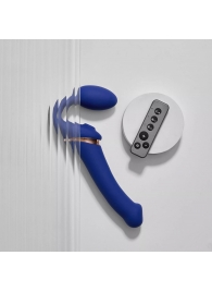 Синий безремневой страпон Multi Orgasm Bendable Strap-On size L с клиторальной стимуляцией - Strap-on-me - купить с доставкой в Муроме