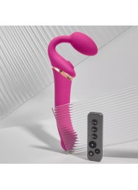 Ярко-розовый безремневой страпон Multi Orgasm Bendable Strap-On size L с клиторальной стимуляцией - Strap-on-me - купить с доставкой в Муроме