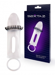 Закрытая насадка на пенис с подхватом мошонки и стимулирующими «ресничками» - Sextaz - в Муроме купить с доставкой