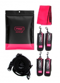 Черно-розовый эротический набор: фиксатор, оковы, наручники, повязка - Erokay - купить с доставкой в Муроме