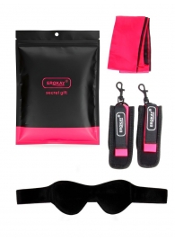 Черно-розовый эротический набор: маска, наручники и повязка - Erokay - купить с доставкой в Муроме