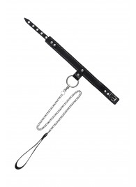 Черный узкий однослойный ошейник с серебристым поводком-цепочкой - Pecado - купить с доставкой в Муроме