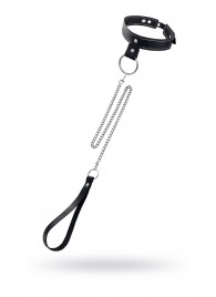 Черный узкий однослойный ошейник с серебристым поводком-цепочкой - Pecado - купить с доставкой в Муроме