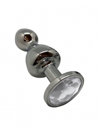 Серебристая анальная втулка Wooomy Lollypop L с прозрачным кристаллом - 10,5 см. - Adrien Lastic