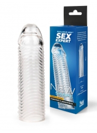 Прозрачная закрытая насадка на пенис с ребрышками - 16 см. - Sex Expert - в Муроме купить с доставкой