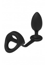 Черное эрекционное кольцо с анальной пробкой Cockstrap With Anal Plug - Dream Toys - в Муроме купить с доставкой