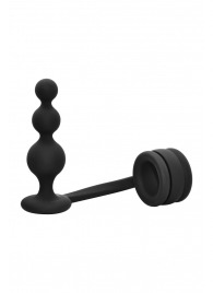 Черное эрекционное кольцо с анальной елочкой Cockring With Beaded Anal Plug - Dream Toys - в Муроме купить с доставкой