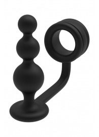 Черное эрекционное кольцо с анальной елочкой Cockring With Beaded Anal Plug - Dream Toys - в Муроме купить с доставкой