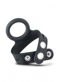 Черное эрекционное кольцо с подхватом мошонки на кнопках VS6 - Blush Novelties - в Муроме купить с доставкой