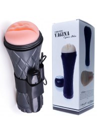 Телесный мастурбатор-вагина в черной колбе с вибрацией - Boys of Toys - в Муроме купить с доставкой