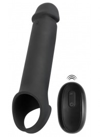 Черная вибронасадка для пениса с хомутом для мошонки и пультом ДУ Remote Controlled Penis Extension - Orion - в Муроме купить с доставкой