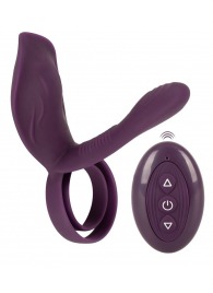 Фиолетовая насадка на член с клиторальным отростком и пультом ДУ RC Couple’s Vibrator 2 - Orion - в Муроме купить с доставкой