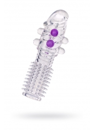 Гелевая прозрачная насадка с шариками и шипами - 14 см. - Toyfa Basic - в Муроме купить с доставкой