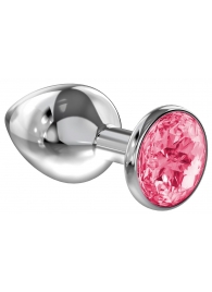Большая серебристая анальная пробка Diamond Pink Sparkle Large с розовым кристаллом - 8 см. - Lola Games - купить с доставкой в Муроме