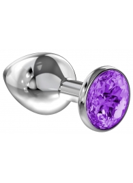 Малая серебристая анальная пробка Diamond Purple Sparkle Small с фиолетовым кристаллом - 7 см. - Lola Games - купить с доставкой в Муроме