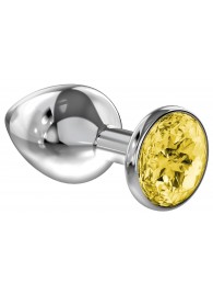 Малая серебристая анальная пробка Diamond Yellow Sparkle Small с жёлтым кристаллом - 7 см. - Lola Games - купить с доставкой в Муроме