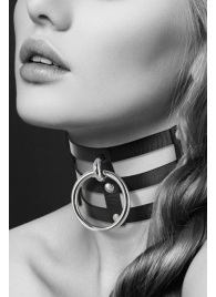 Чёрный тройной чокер с большим кольцом - Bijoux Pour Toi - купить с доставкой в Муроме