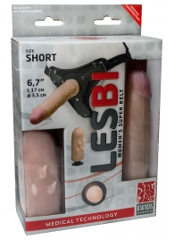Телесный поясной страпон LESBI с вагинальной пробкой - 17 см. - LOVETOY (А-Полимер) - купить с доставкой в Муроме