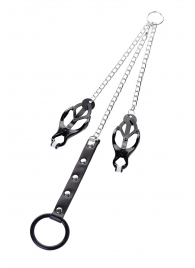 Черно-серебристые зажимы для сосков с кольцом для пениса TOYFA Metal - ToyFa - купить с доставкой в Муроме