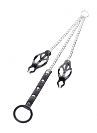 Черно-серебристые зажимы для сосков с кольцом для пениса TOYFA Metal - ToyFa - купить с доставкой в Муроме