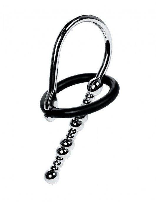 Серебристый уретральный плаг-бусины TOYFA Metal с мягким фиксириющим кольцом - ToyFa - купить с доставкой в Муроме