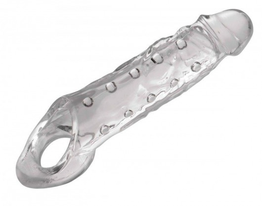 Прозразная закрытая насадка на пенис с поддержкой мошонки Clearly Ample Penis Enhancer - 22 см. - XR Brands - в Муроме купить с доставкой