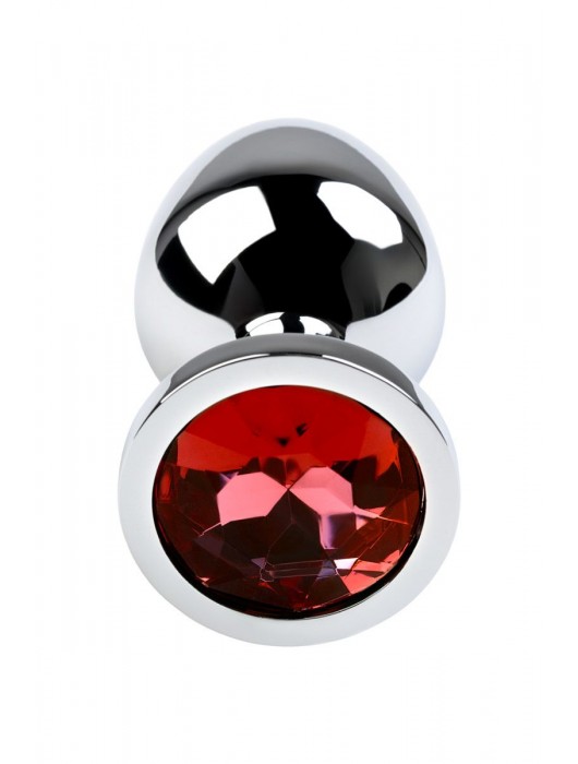 Серебристая коническая анальная пробка с красным кристаллом - 8 см. - ToyFa - купить с доставкой в Муроме