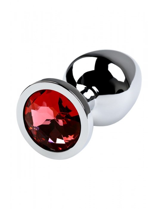 Серебристая коническая анальная пробка с красным кристаллом - 8 см. - ToyFa - купить с доставкой в Муроме