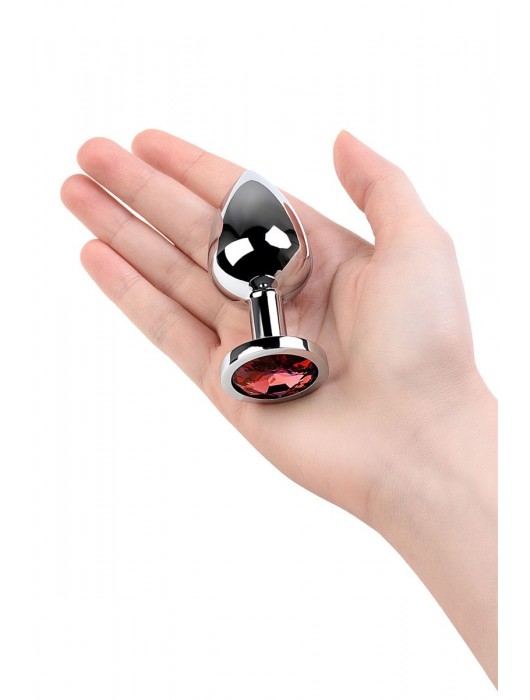 Серебристая коническая анальная пробка с красным кристаллом - 8 см. - ToyFa - купить с доставкой в Муроме