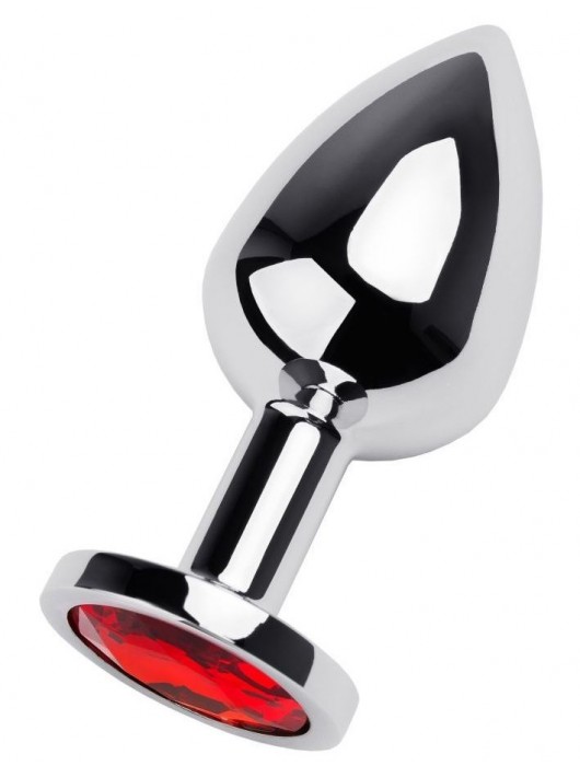 Серебристая коническая анальная пробка с красным кристаллом - 8 см. - ToyFa - купить с доставкой в Муроме