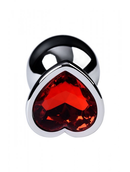 Серебристая коническая анальная пробка с красным кристаллом-сердечком - 7 см. - ToyFa - купить с доставкой в Муроме