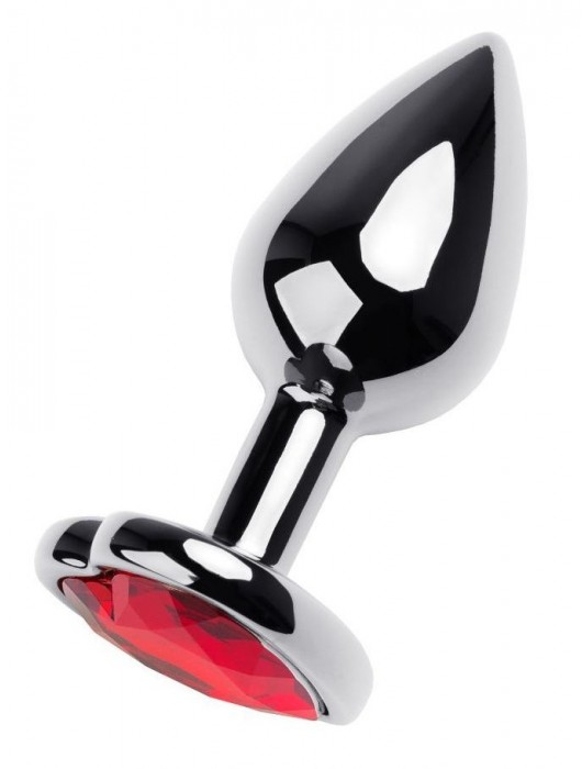 Серебристая коническая анальная пробка с красным кристаллом-сердечком - 7 см. - ToyFa - купить с доставкой в Муроме