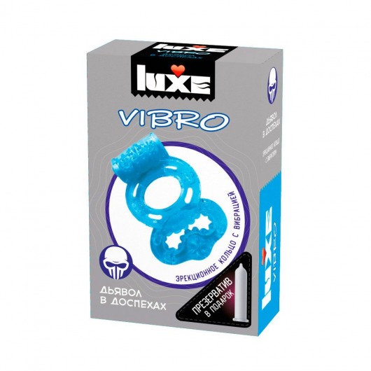Голубое эрекционное виброкольцо Luxe VIBRO  Дьявол в доспехах  + презерватив - Luxe - в Муроме купить с доставкой