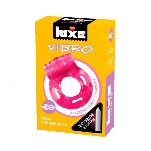 Розовое эрекционное виброкольцо Luxe VIBRO  Ужас Альпиниста  + презерватив - Luxe - в Муроме купить с доставкой